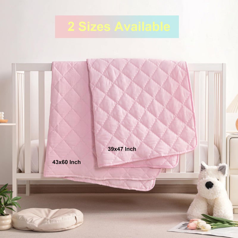 BEDSUM 100% Brushed Microfiber Down Alternative Toddler Comforter, Ultra Soft Lightweight and Warm Breathable Crib Quilted Blanket for Nursery Stroller Bed, 39x47 Inches, Pink - Image 3
